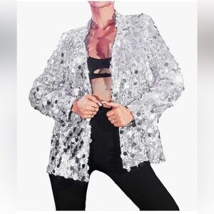 Avec Les Filles Metallic Sequin Blazer